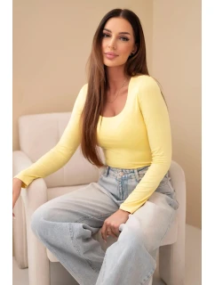 Dámská basic blůza se čtvercovým výstřihem a dlouhým rukávem žlutá