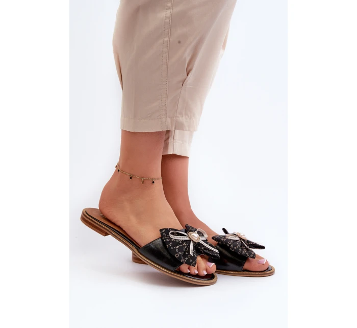 Ploché Dámské Kožené Žabky S Mašlí model 21661567 Černé - Laura Messi