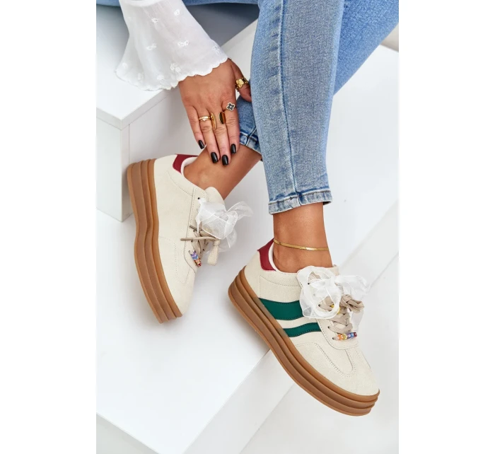 Sneakersy Damskie Z Przypinkami Beżowe Jariana Sneakersy Damskie Z Przypinkami Beżowe Jariana