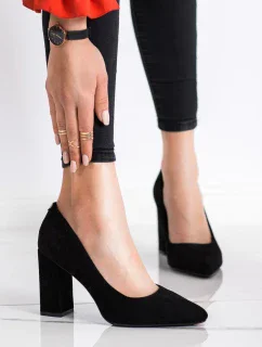 Klasické  lodičky dámské černé na širokém podpatku