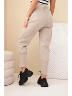 Dámské kalhoty z vysokým pasem a páskem bavlněné tmavě béžová