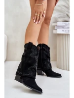 Ozdobené kozačky do půli na podpatku černé model 21675928 - S.Barski