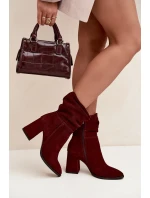 Kotníkové boty z přírodního semiše s na podpatku s mašlí bordó model 21718464 - Zazoo Kotníkové boty z přírodního semiše s na podpatku s mašlí bordó model 21718464 - Zazoo
