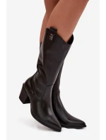 Kožené Kozačky Kovářky Na Podpatku Zateplené Zazoo 70155 Černé