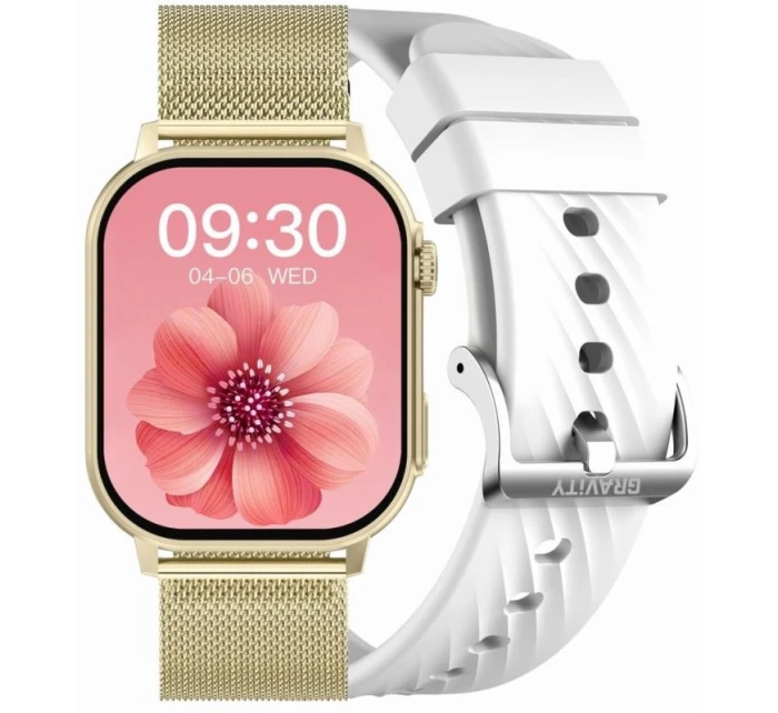 Dámské chytré hodinky GRAVITY GT15-10 s bílým silikonovým řemínkem + zlatý náramek Dámské chytré hodinky GRAVITY GT15-10 s bílým silikonovým řemínkem + zlatý náramek