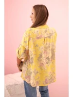Dámská bavlněná košile s květinovým vzorem a ohrnutými rukávy kiwi