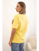 Dámská bavlněná blůza s výstřihem do V a potiskem LOVE žlutá