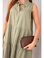 Dámské bavlněné košilové šaty bez rukávů s knoflíky khaki