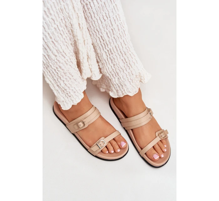 Dámské Pantofle S Přezkami Béžové model 21700025 - Boto Dámské Pantofle S Přezkami Béžové model 21700025 - Boto