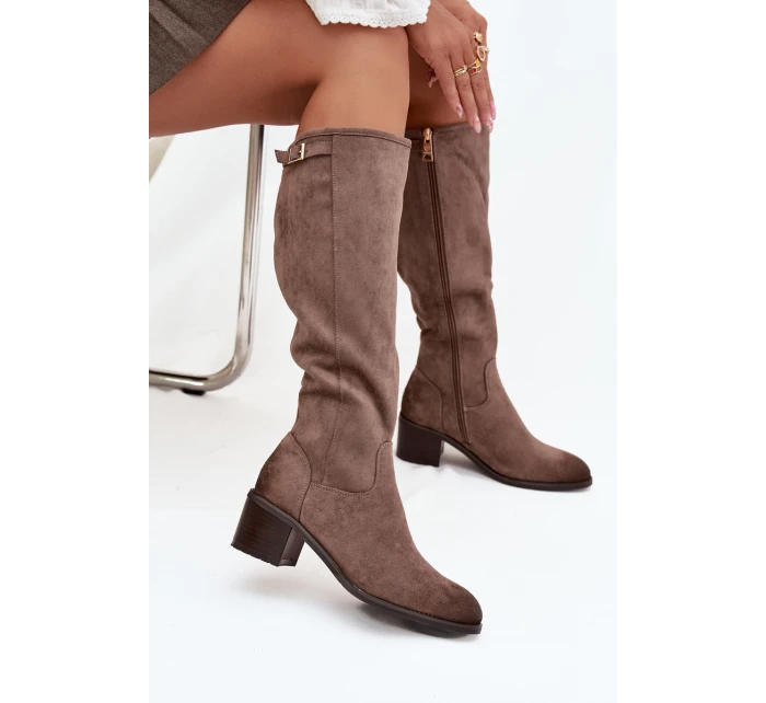 Kozaki před koleno eko semiš na sloupku Vinceza 58332 tmavě béžové Kozaki před koleno eko semiš na sloupku Vinceza 58332 tmavě béžové