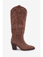 Dámské na podpatku z eko semiše khaki model 21714741 - Boto