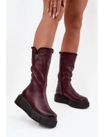 Dámské kožené kozačky s vlnou model 21715578 bordó - Zazoo Dámské kožené kozačky s vlnou model 21715578 bordó - Zazoo