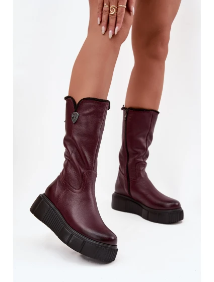 Dámské kožené kozačky s vlnou model 21715578 bordó - Zazoo Dámské kožené kozačky s vlnou model 21715578 bordó - Zazoo