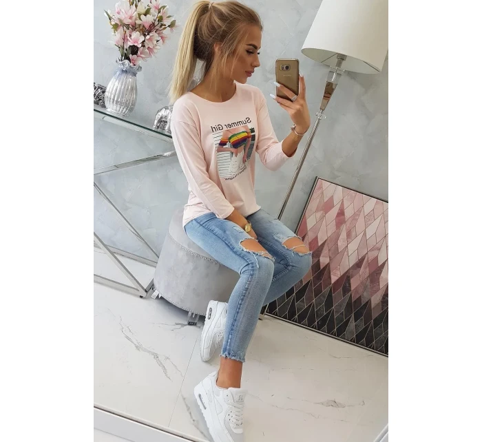 Letní dívčí halenka s potiskem pudrově růžová