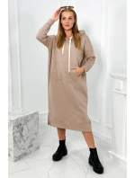 Dlouhé šaty s kapucí tmavě béžová