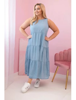Dámské šaty Plus Size z lyocellu, rozšířené s volány světlý denim
