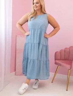 Dámské šaty Plus Size z model 21142674 rozšířené s volány světlý denim - K-Fashion
