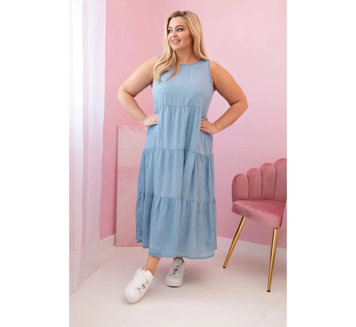 Dámské šaty Plus Size z lyocellu, rozšířené s volány světlý denim