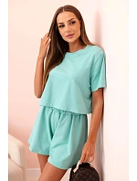 Dámský bavlněný komplet se širokými šortkami mentolový Dámský bavlněný komplet se širokými šortkami mentolový