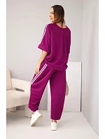 Dámská  viskózová souprava mikina a kalhoty s lampasy tmavě fialová model 22159097 - K-Fashion
