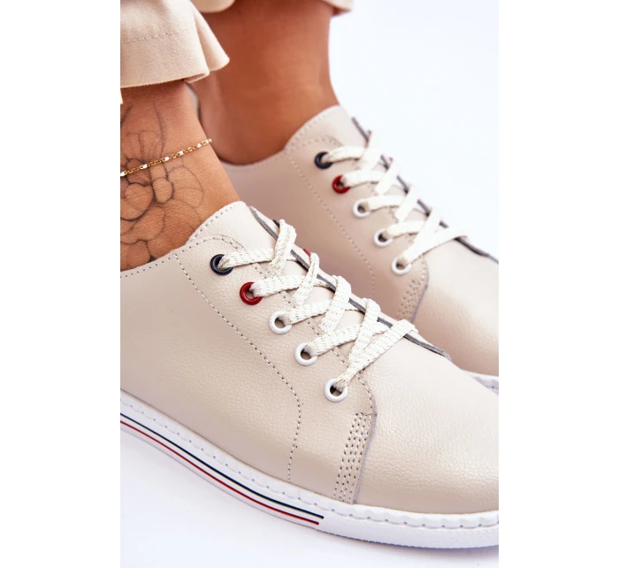 Dámské kožené tenisky béžové model 21615788 - S.Barski