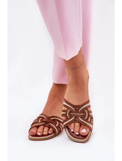 Dámské Ploché Pantofle S Propletenými Pásky Hnědé Acimine Dámské Ploché Pantofle S Propletenými Pásky Hnědé Acimine