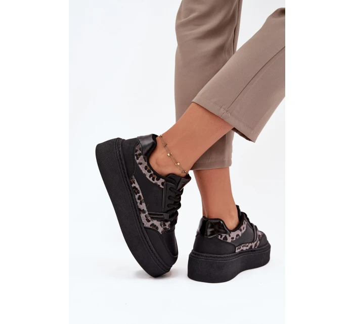 Dámské tenisky na platformě Big Star model 21706532 leopardí černé - Big Star Shoes
