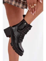 Kožené dámské kotníčkové boty na klínku vyhřívané model 21707988 Černé - VINCEZA