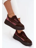 Dámské tenisky z pravé semiše na platformě Zazoo N1265S3 čokoládové