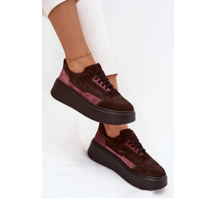 Dámské tenisky z pravé semiše na platformě Zazoo N1265S3 čokoládové