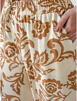 Dámské květované kalhoty s širokými nohavicemi LOVEGARDEN camel FashionStreet UY2657