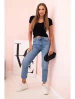 Dámská pruhovaná blůza s model 21772772 výstřihem a krátkým rukávem černá - K-Fashion Dámská pruhovaná blůza s model 21772772 výstřihem a krátkým rukávem černá - K-Fashion