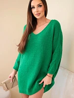 Dámské svetr šaty Plus Size vlněné s výstřihem do V zelená