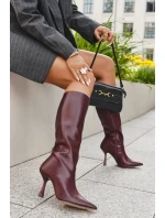 Dámské kozačky na podpatku nad koleno bordó model 21709040 - Boto