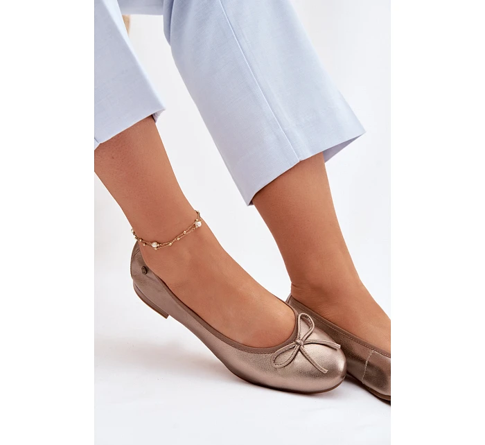 Kožené dámské baleríny model 22100762 Zlaté - Maciejka Kožené dámské baleríny model 22100762 Zlaté - Maciejka