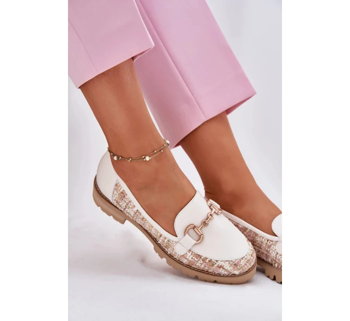 Dámské kožené mokasíny se zlatým detailem Laura Messi – světle béžové