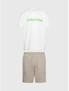 Pánské pyžamo NM2471E bílo/béžové - Calvin Klein