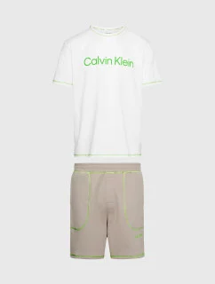 Pánské pyžamo NM2471E bílo/béžové - Calvin Klein