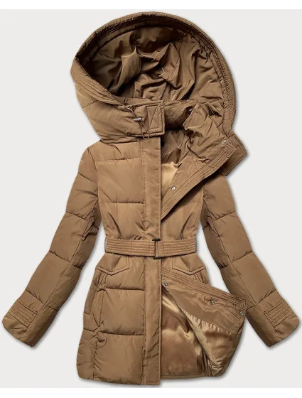 Hnědá vypasovaná zimní bunda s opaskem (23MY-207)