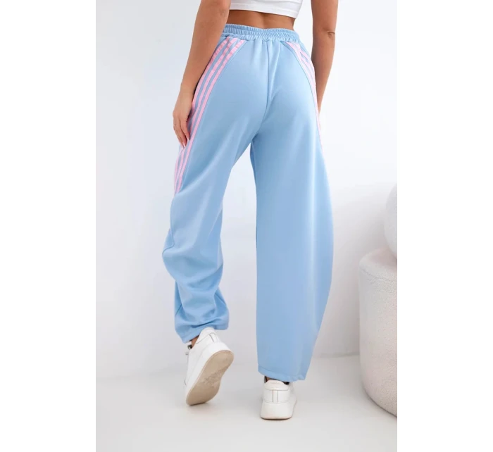 Dámské máslové kalhoty z viskózy s lampasem modré Dámské máslové kalhoty z viskózy s lampasem modré