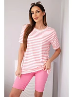 Dámský viskózový pruhovaný komplet s krátkým rukávem a kraťasy světle růžový Dámský viskózový pruhovaný komplet s krátkým rukávem a kraťasy světle růžový