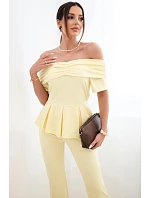 Dámský bavlněný komplet s krátkým rukávem a šortkami žlutý