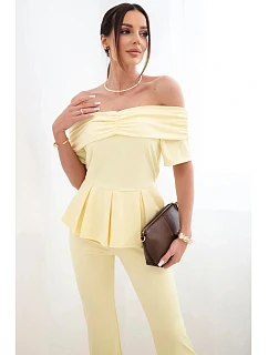 Dámský bavlněný komplet s krátkým rukávem a šortkami žlutý