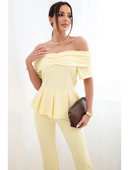 Dámský bavlněný komplet s krátkým rukávem a šortkami žlutý