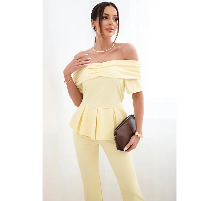 Dámský bavlněný komplet s krátkým rukávem a šortkami žlutý