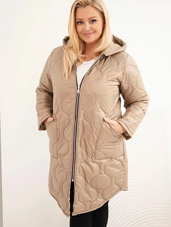 Dámská zimní bunda Plus Size prošívaná s kapucí světlá camelová
