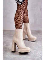 Hladké Kožené Na podpatku Béžove model 21597089 - Boto Hladké Kožené Na podpatku Béžove model 21597089 - Boto