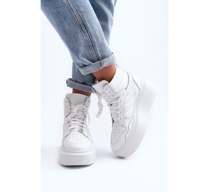 Zazoo 3392/X Dámské Kožené Sportovní Boty Na Platformě Bílé