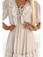 475-1 BOHO Dámské šifonové šaty se zavazováním za krkem - BEACH 475-1 BOHO Dámské šifonové šaty se zavazováním za krkem - BEACH