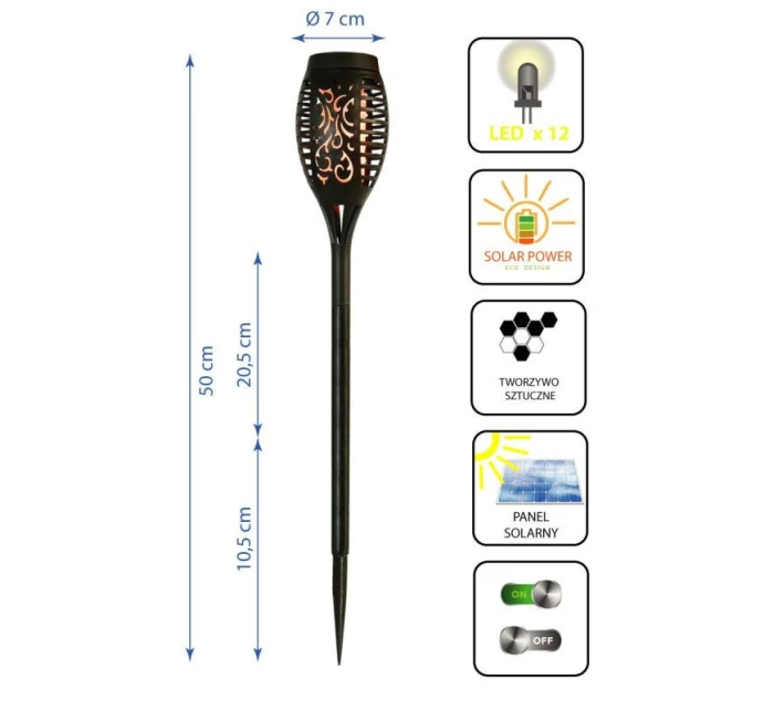DANCING FLAMES SOLAR LAMP 12 LED SMD 7x7x50CM